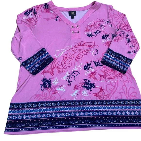 JM Collection Short sleeve Tunic Top with Cut Out Neckline Color Pink Size M - Picture 1 of 5